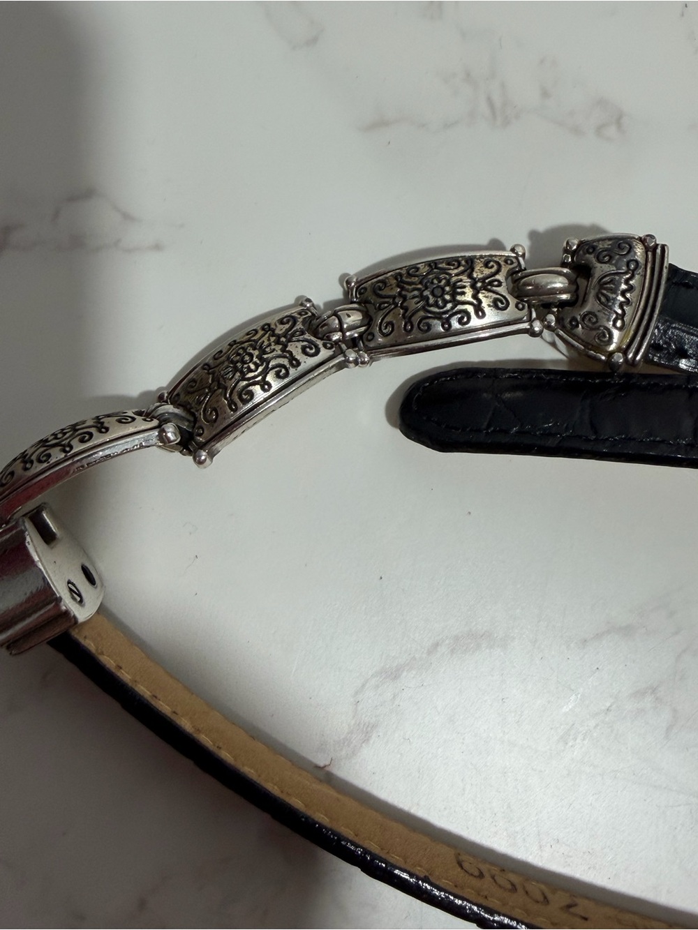 Talbot's Vintage Women's Black Leather Belt with Silver Filigree Accents - XS - Picture 4 of 12